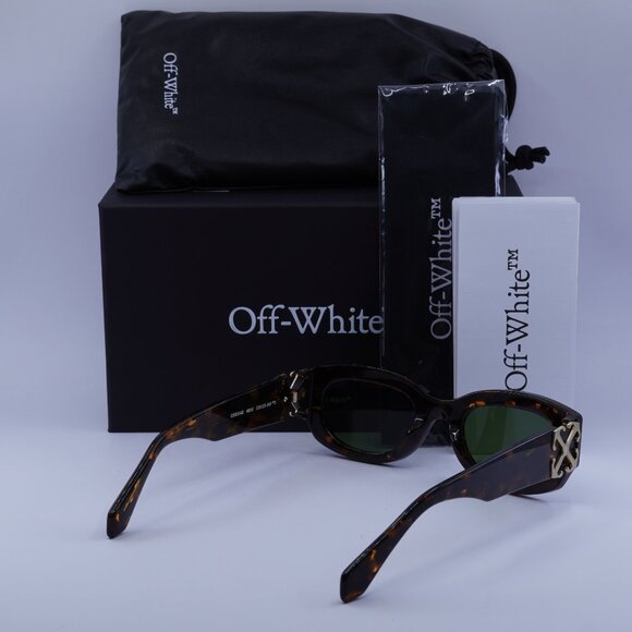 Off-White OERI14E PALMER 6055 Sunglasses Havana Oval Frame, Green Lenses